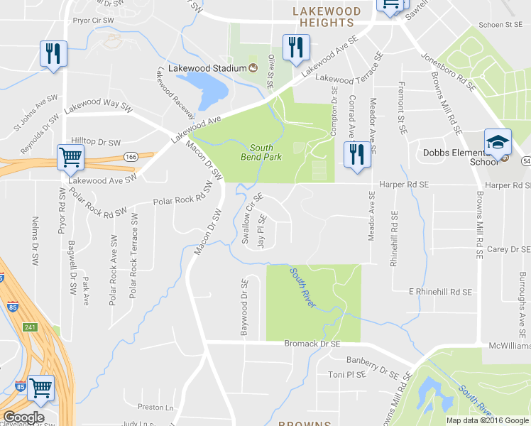 map of restaurants, bars, coffee shops, grocery stores, and more near 48 Finch Drive Southeast in Atlanta