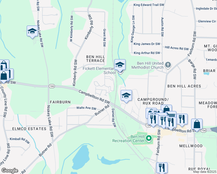 map of restaurants, bars, coffee shops, grocery stores, and more near 2120 Southwood Boulevard Southwest in Atlanta