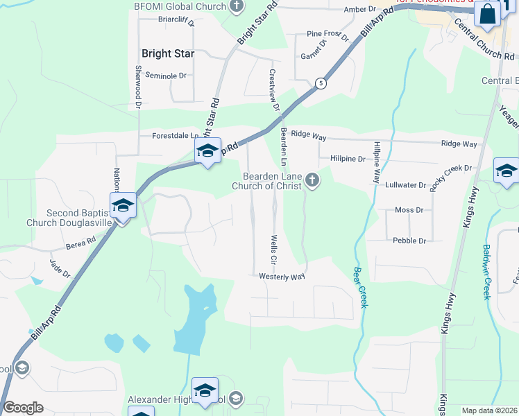 map of restaurants, bars, coffee shops, grocery stores, and more near 4073 Westview Street in Douglasville