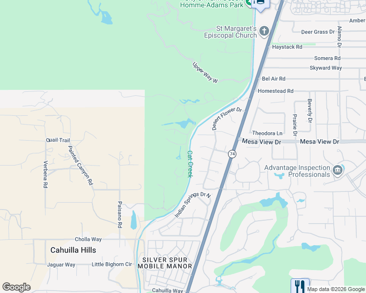 map of restaurants, bars, coffee shops, grocery stores, and more near 48471 Old Stone Trail in Palm Desert
