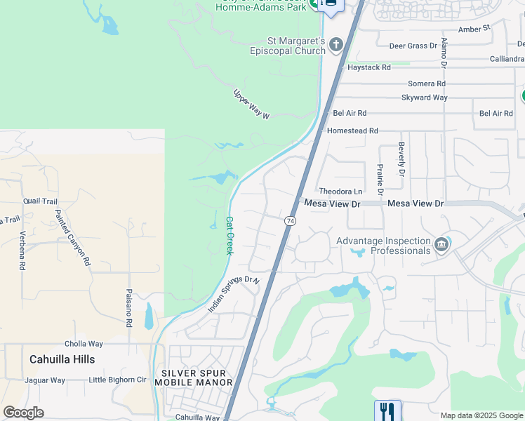 map of restaurants, bars, coffee shops, grocery stores, and more near 72350 Sommerset Drive in Palm Desert