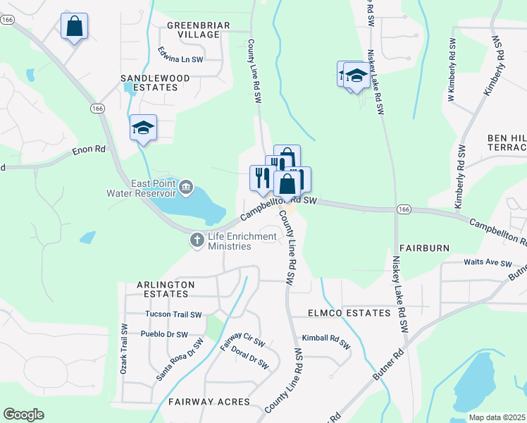map of restaurants, bars, coffee shops, grocery stores, and more near 4522 Campbellton Road Southwest in Atlanta
