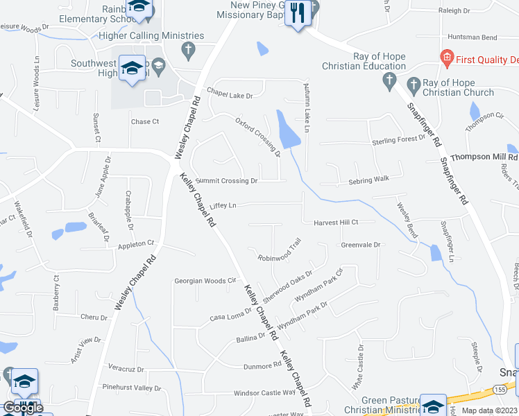 map of restaurants, bars, coffee shops, grocery stores, and more near 4181 Liffey Lane in Decatur