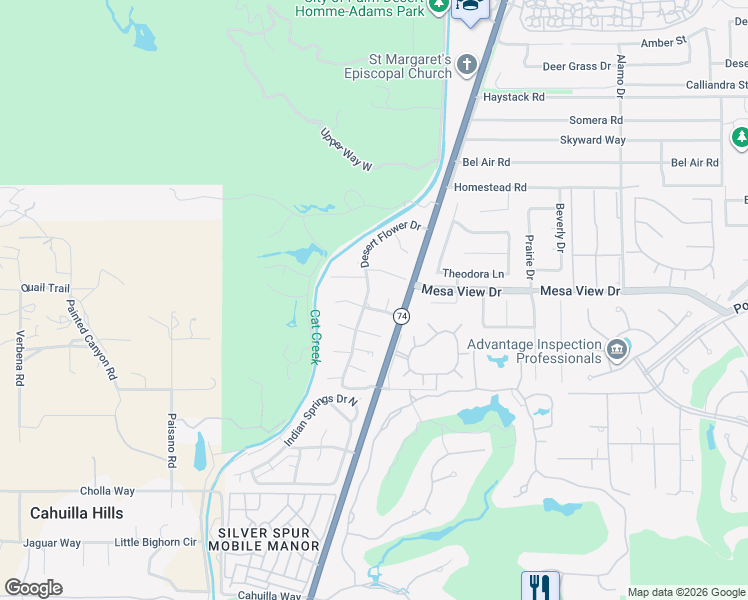 map of restaurants, bars, coffee shops, grocery stores, and more near 72418 Sommerset Drive in Palm Desert