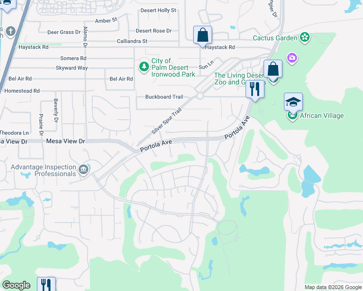 map of restaurants, bars, coffee shops, grocery stores, and more near 73407 Nettle Court in Palm Desert