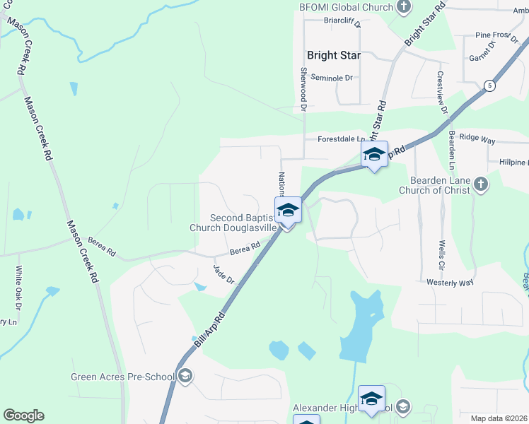map of restaurants, bars, coffee shops, grocery stores, and more near 4066 Lions Gate in Douglasville