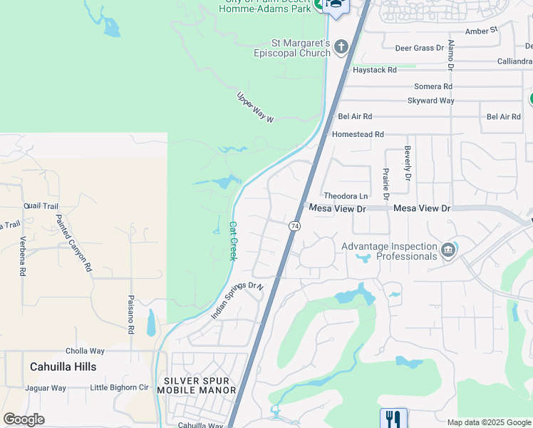 map of restaurants, bars, coffee shops, grocery stores, and more near 72350 Sommerset Drive in Palm Desert
