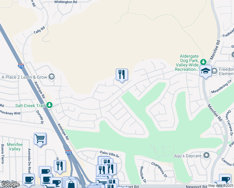 map of restaurants, bars, coffee shops, grocery stores, and more near 28279 Panorama Hills Drive in Menifee