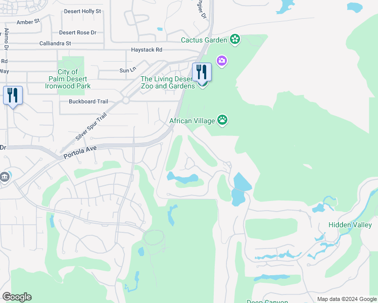 map of restaurants, bars, coffee shops, grocery stores, and more near 73846 Desert Garden in Palm Desert