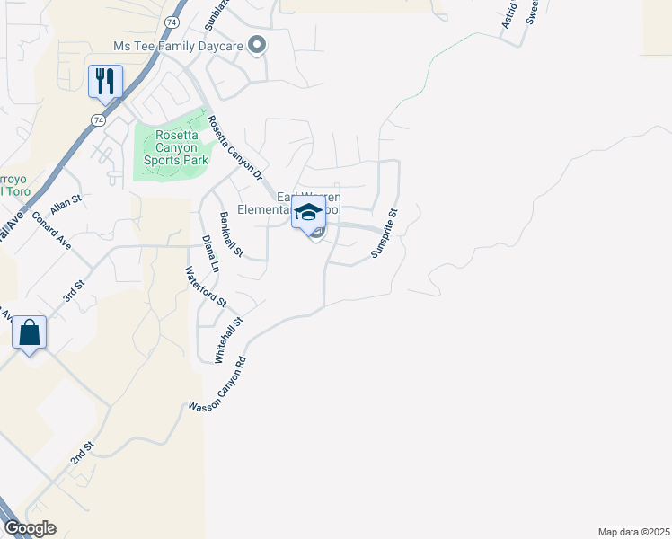 map of restaurants, bars, coffee shops, grocery stores, and more near 41003 Sunsprite Street in Lake Elsinore
