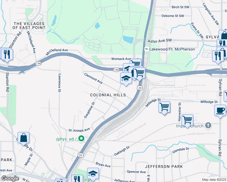map of restaurants, bars, coffee shops, grocery stores, and more near 1367 Clermont Avenue in Atlanta