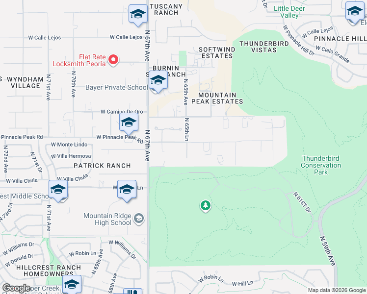 map of restaurants, bars, coffee shops, grocery stores, and more near 6575 West Parkside Lane in Glendale