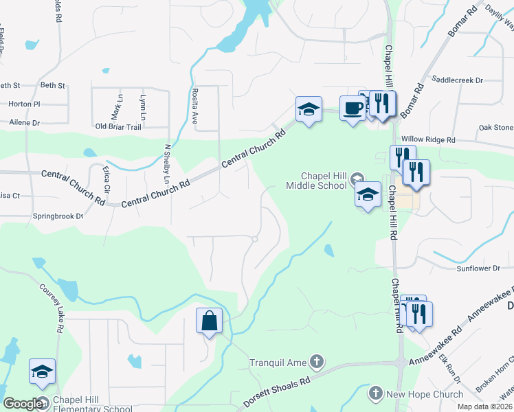 map of restaurants, bars, coffee shops, grocery stores, and more near 4384 Mill Water Crossing in Douglasville