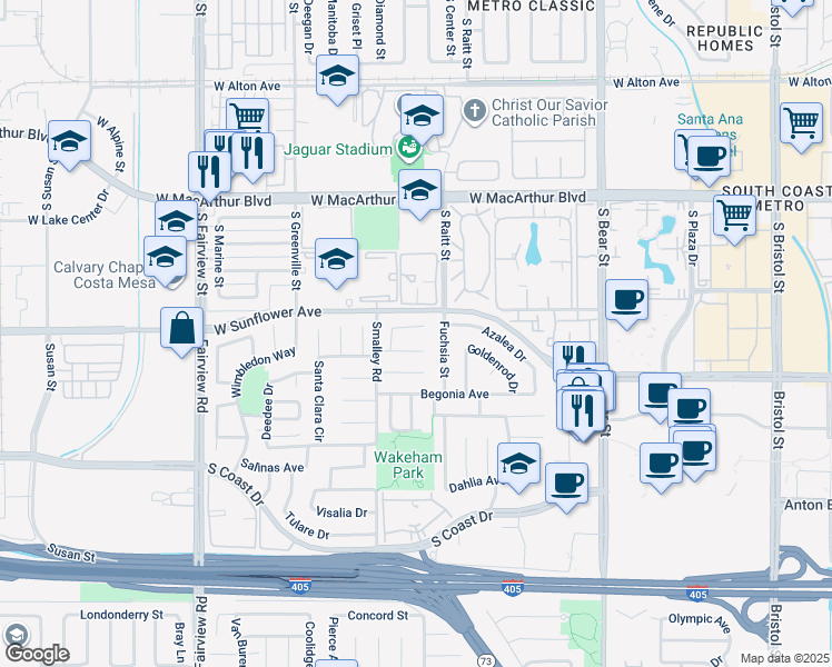 map of restaurants, bars, coffee shops, grocery stores, and more near 1013 Cannonade Circle in Costa Mesa