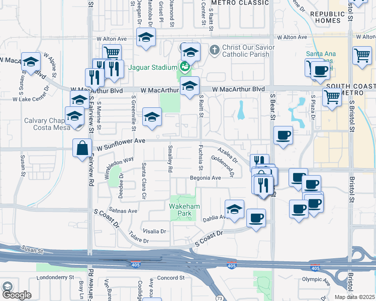 map of restaurants, bars, coffee shops, grocery stores, and more near 1013 Cannonade Circle in Costa Mesa