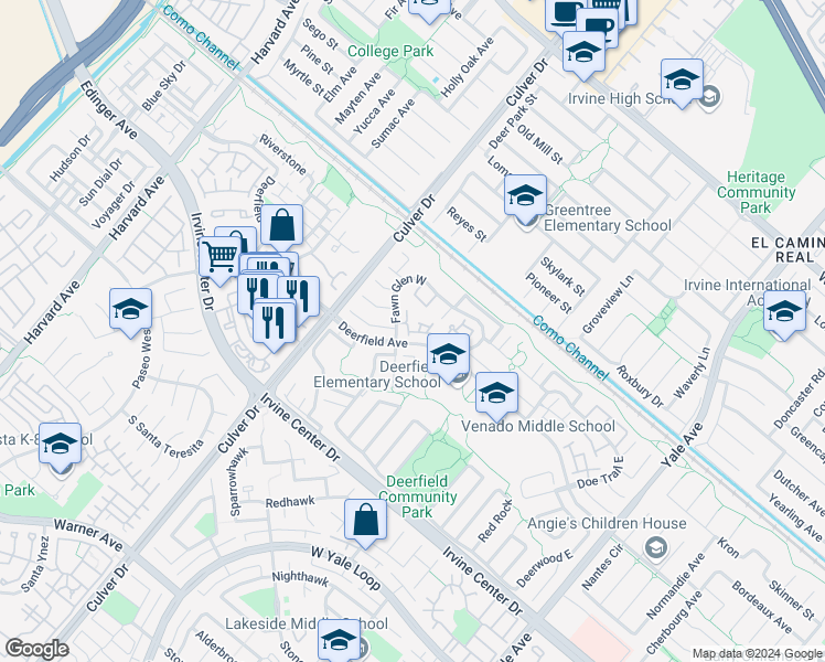 map of restaurants, bars, coffee shops, grocery stores, and more near 1 Wintergreen in Irvine