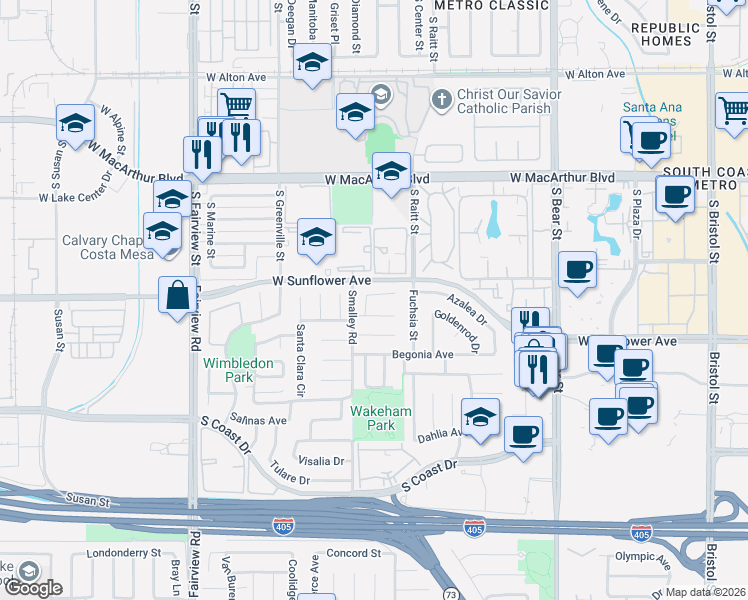 map of restaurants, bars, coffee shops, grocery stores, and more near 1026 Cannonade Circle in Costa Mesa