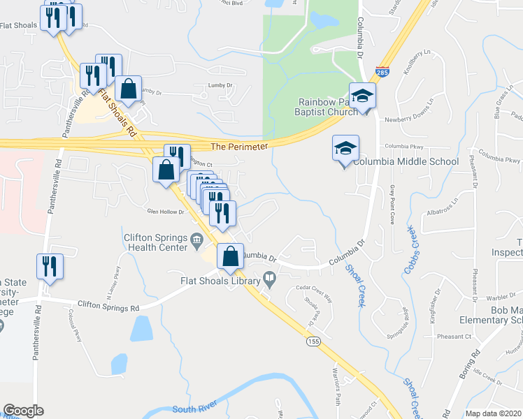 map of restaurants, bars, coffee shops, grocery stores, and more near 2805 Vining Ridge Terrace in Decatur