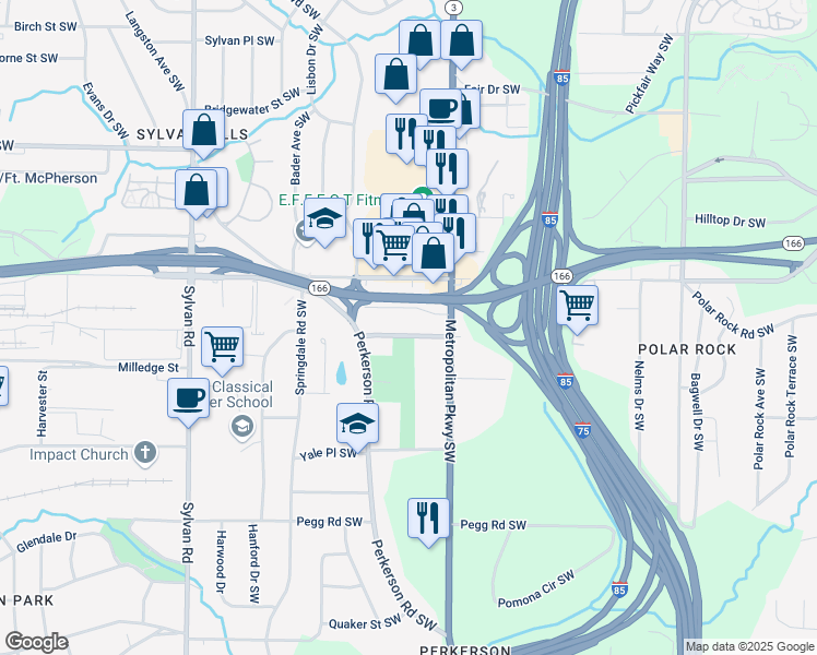 map of restaurants, bars, coffee shops, grocery stores, and more near 642 Banks Avenue Southwest in Atlanta