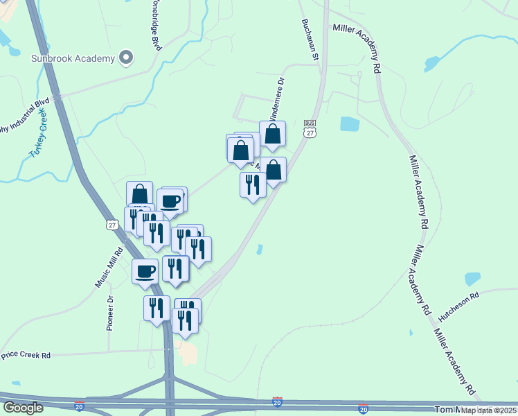 map of restaurants, bars, coffee shops, grocery stores, and more near 1071 Alabama Avenue in Bremen