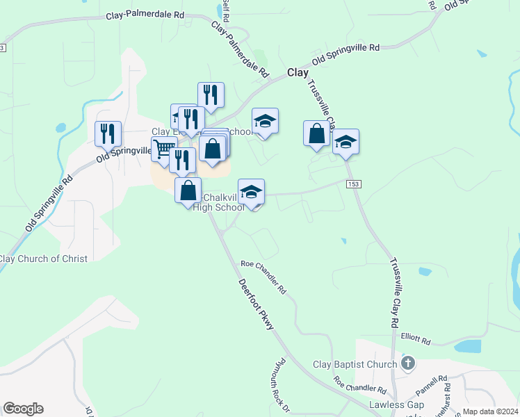 map of restaurants, bars, coffee shops, grocery stores, and more near 6623 Roe Chandler Road in Pinson