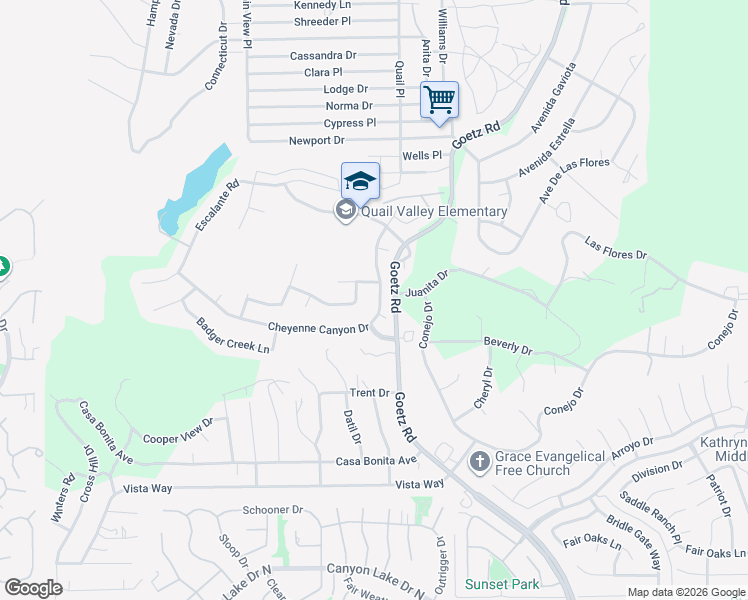 map of restaurants, bars, coffee shops, grocery stores, and more near 23858 Cheyenne Canyon Drive in Canyon Lake