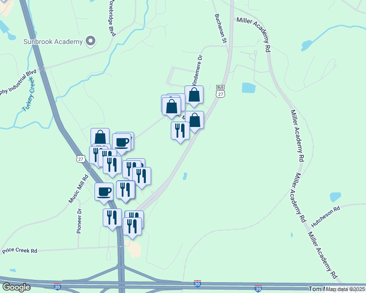 map of restaurants, bars, coffee shops, grocery stores, and more near 1071 Alabama Avenue in Bremen