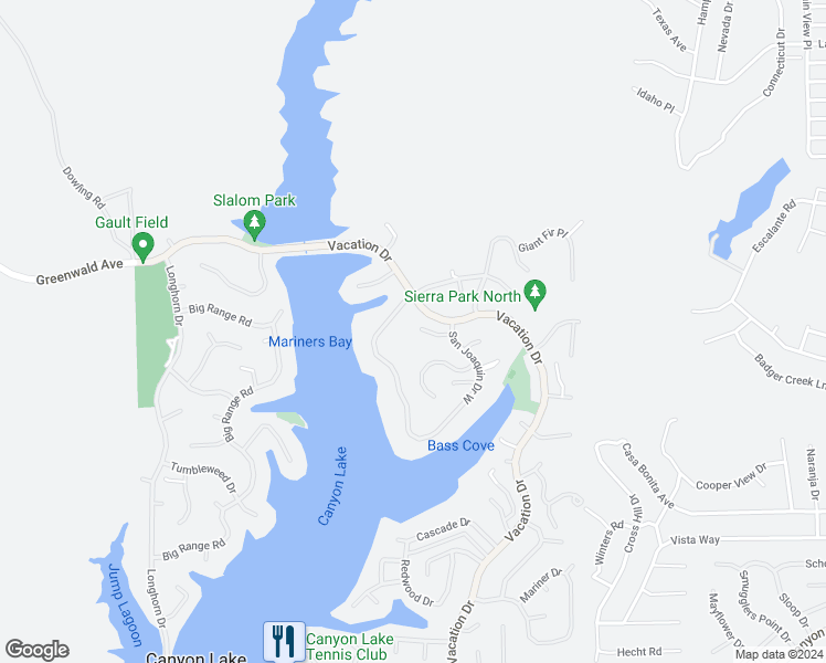 map of restaurants, bars, coffee shops, grocery stores, and more near 22613 Buttercup Place in Canyon Lake