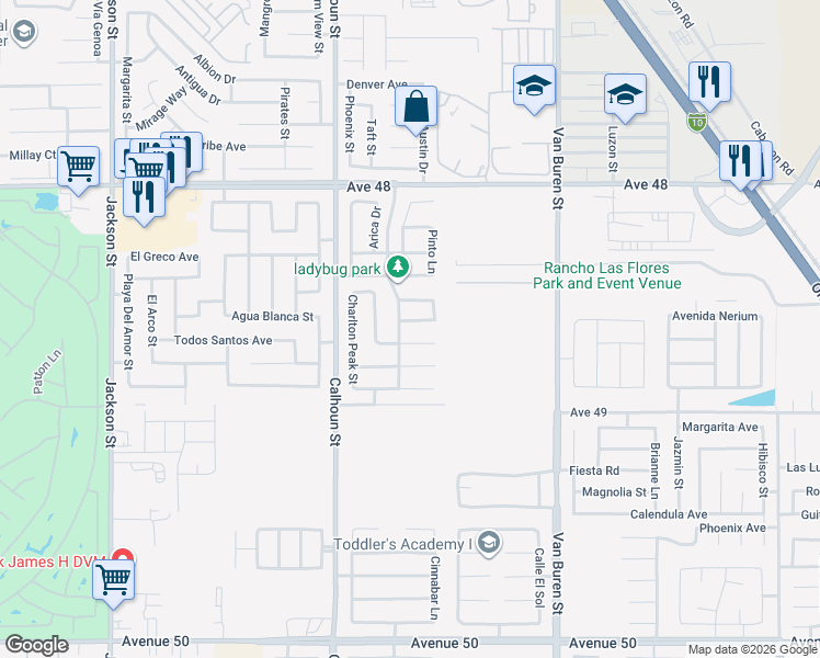 map of restaurants, bars, coffee shops, grocery stores, and more near 83637 Granite Pass Tr in Coachella