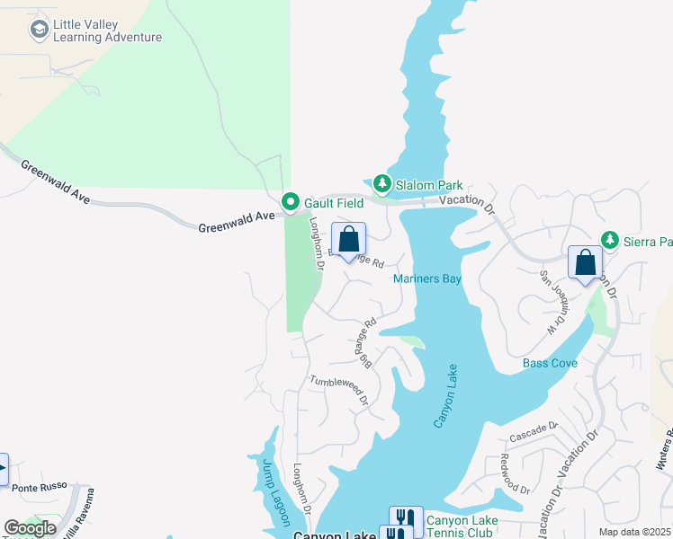 map of restaurants, bars, coffee shops, grocery stores, and more near 22177 Dogie Place in Canyon Lake
