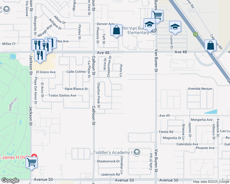 map of restaurants, bars, coffee shops, grocery stores, and more near 83637 Granite Pass Tr in Coachella
