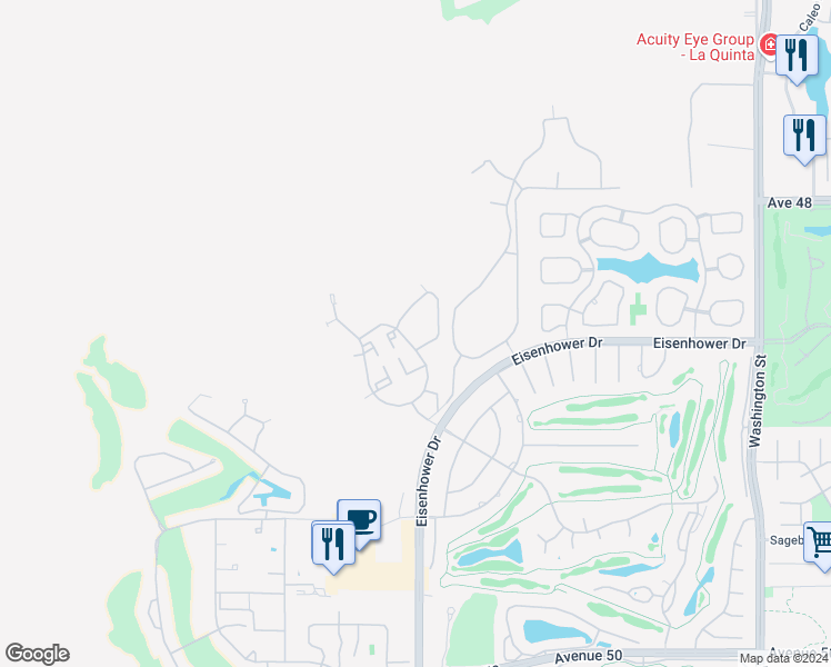 map of restaurants, bars, coffee shops, grocery stores, and more near 77738 Herritage Drive in La Quinta