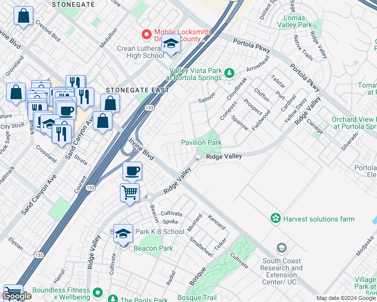 map of restaurants, bars, coffee shops, grocery stores, and more near 211 Wicker in Irvine