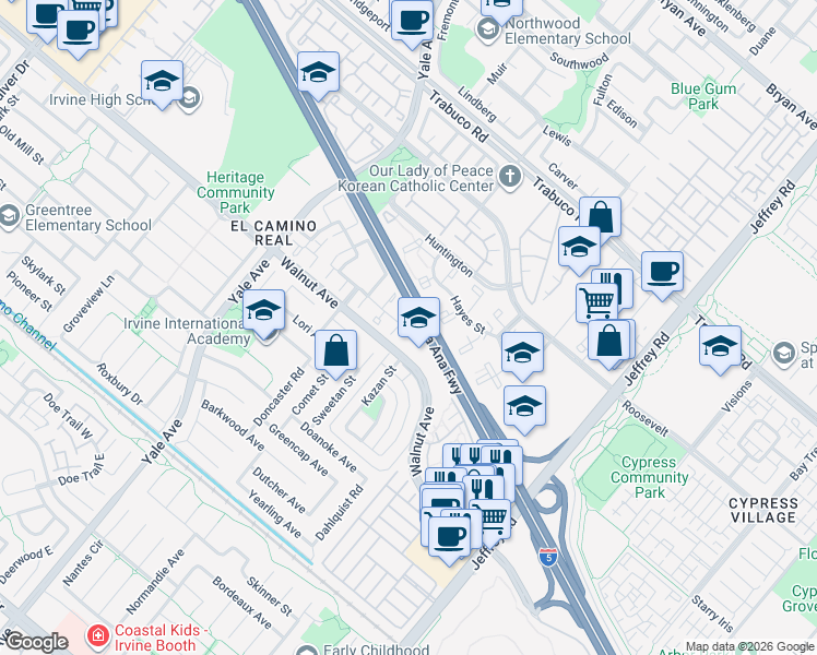 map of restaurants, bars, coffee shops, grocery stores, and more near 6 Raleigh in Irvine