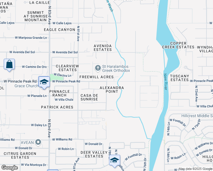 map of restaurants, bars, coffee shops, grocery stores, and more near 7820 West Pinnacle Peak Road in Peoria