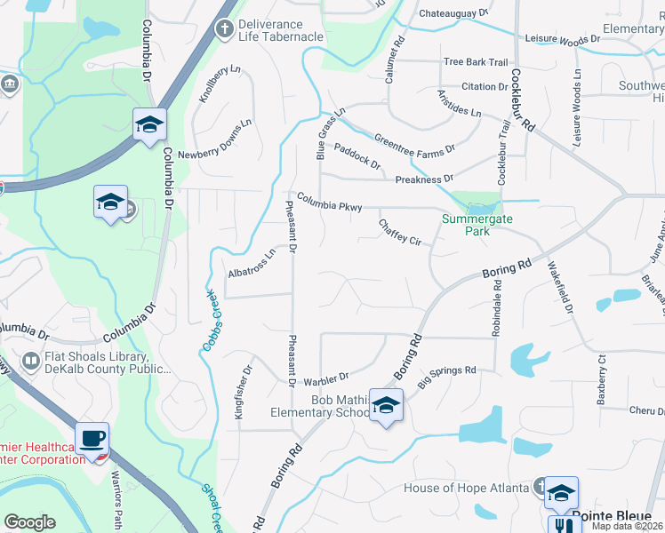 map of restaurants, bars, coffee shops, grocery stores, and more near 2935 Boring Ridge Drive in Decatur