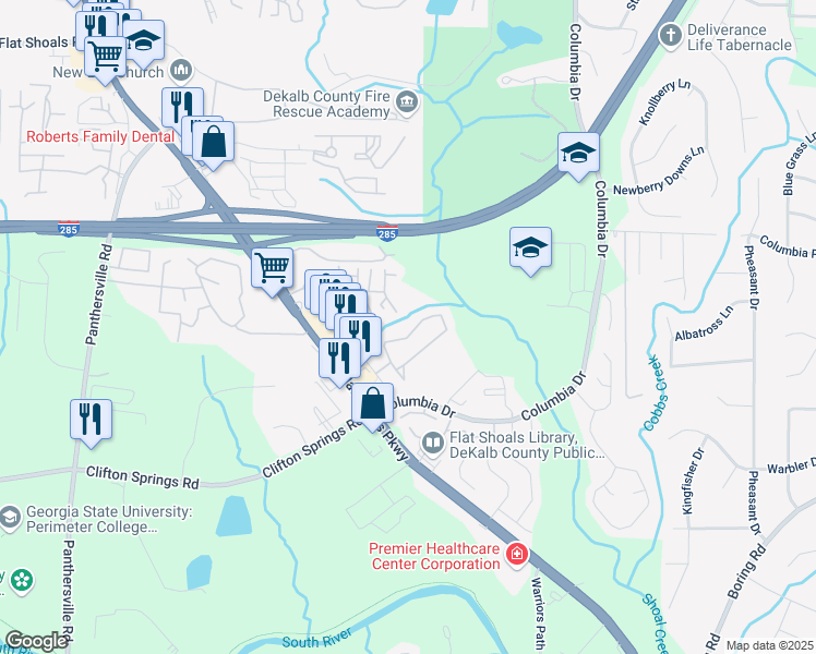 map of restaurants, bars, coffee shops, grocery stores, and more near 2800 Vining Ridge Terrace in Decatur
