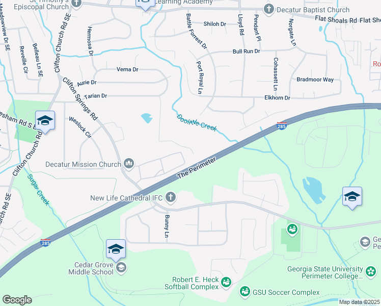 map of restaurants, bars, coffee shops, grocery stores, and more near 3333 Tarian Way in Decatur
