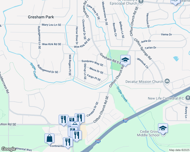 map of restaurants, bars, coffee shops, grocery stores, and more near 2014 Fargo Place Southeast in Atlanta