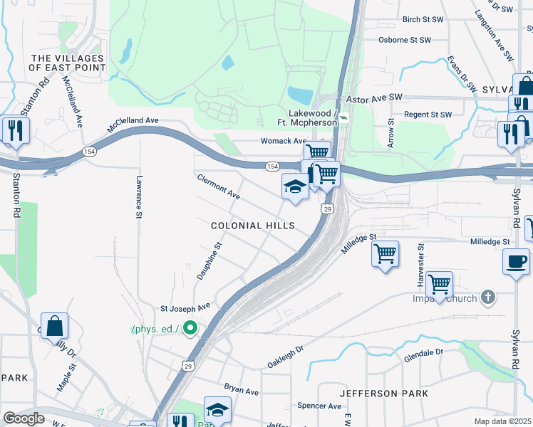 map of restaurants, bars, coffee shops, grocery stores, and more near 1367 Clermont Avenue in Atlanta