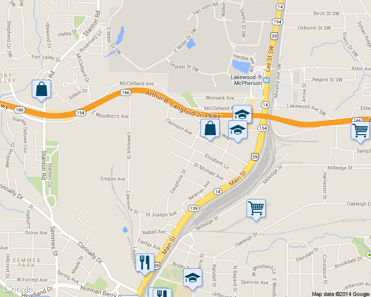 map of restaurants, bars, coffee shops, grocery stores, and more near 1450 Elizabeth Lane in East Point