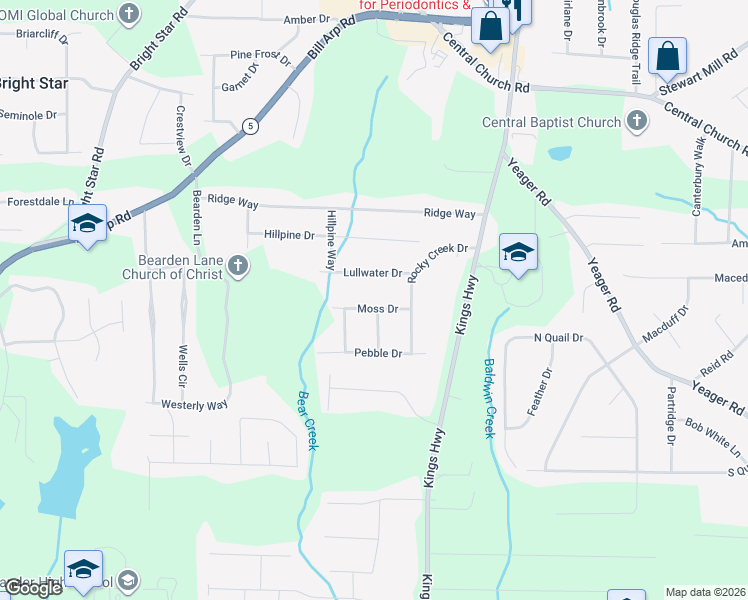 map of restaurants, bars, coffee shops, grocery stores, and more near 6157 Moss Drive in Douglasville