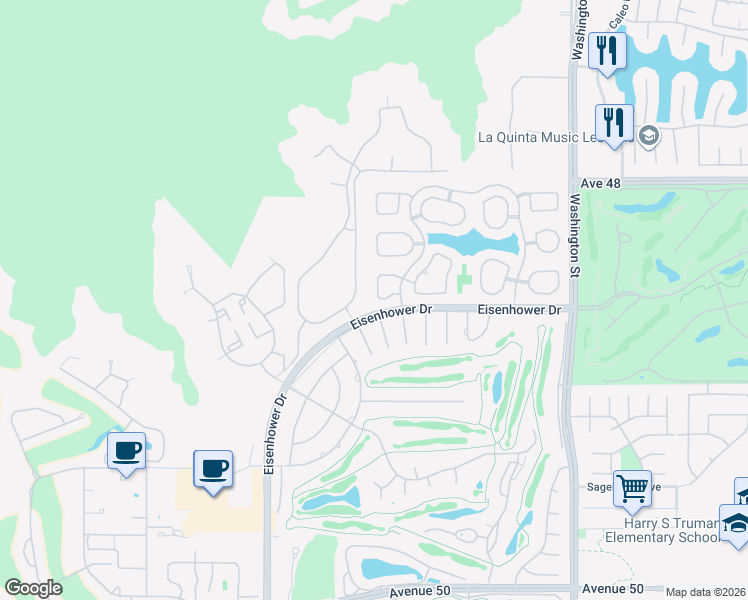 map of restaurants, bars, coffee shops, grocery stores, and more near 48611 Calle Esperanza in La Quinta