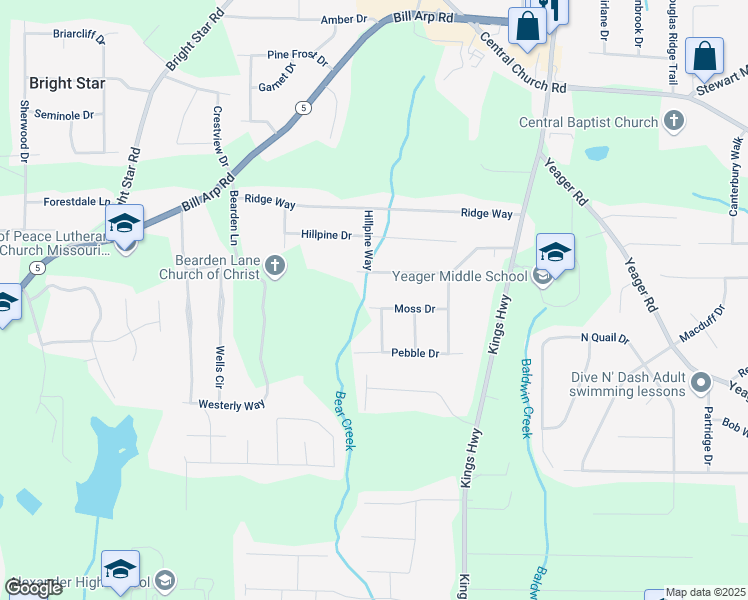 map of restaurants, bars, coffee shops, grocery stores, and more near 6207 Moss Drive in Douglasville