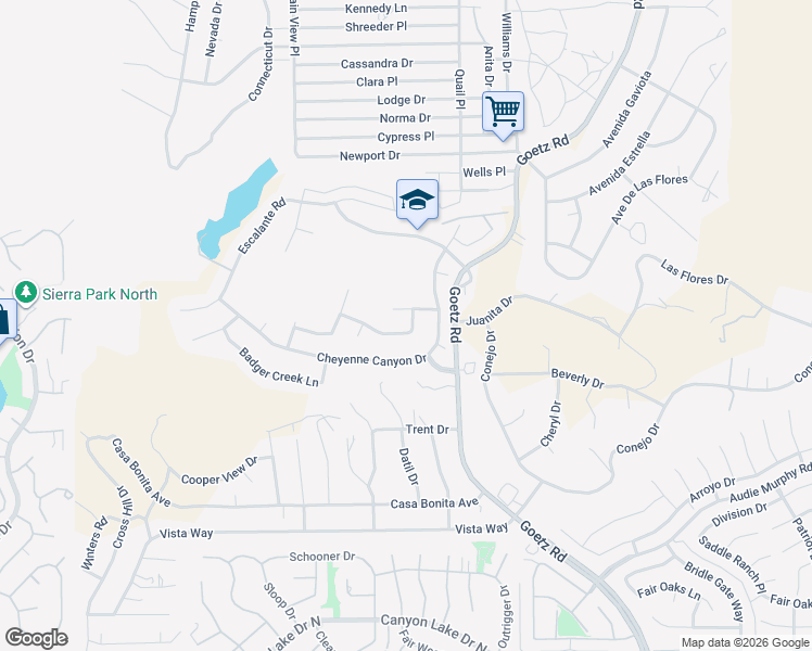 map of restaurants, bars, coffee shops, grocery stores, and more near 23770 Canyon Drive in Canyon Lake