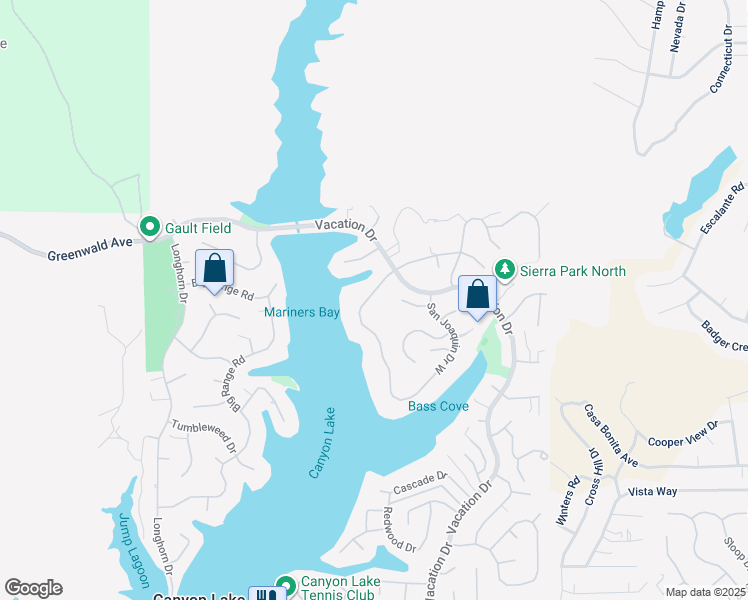 map of restaurants, bars, coffee shops, grocery stores, and more near 22535 San Joaquin Drive West in Canyon Lake