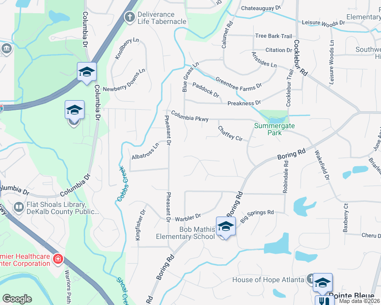 map of restaurants, bars, coffee shops, grocery stores, and more near 2935 Boring Ridge Drive in Decatur