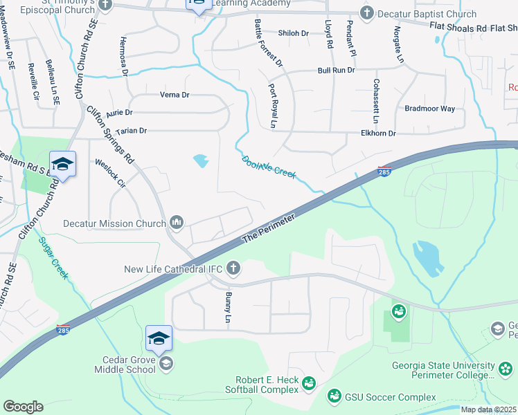 map of restaurants, bars, coffee shops, grocery stores, and more near 3333 Tarian Way in Decatur