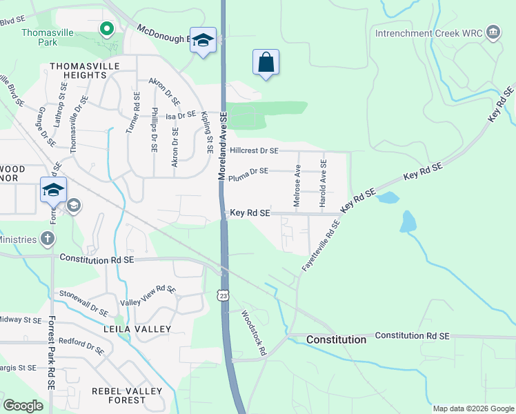 map of restaurants, bars, coffee shops, grocery stores, and more near 1058 Key Road Southeast in Atlanta