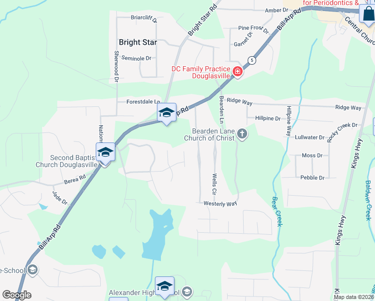 map of restaurants, bars, coffee shops, grocery stores, and more near 4075 Bent Oak Court in Douglasville